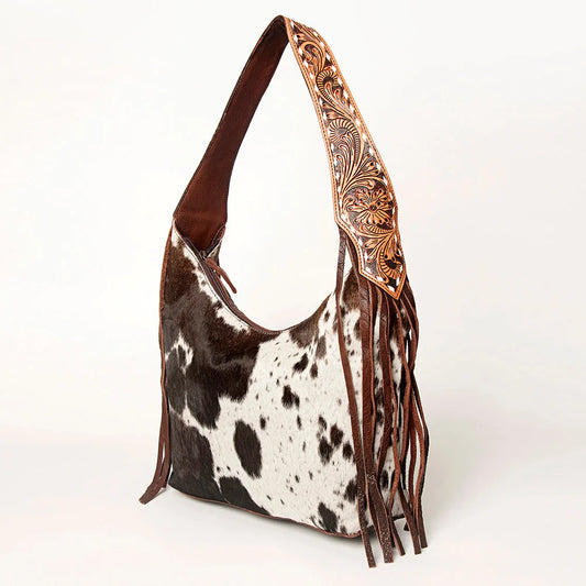 Hobo Bag Hair-On Hide with Tooled Leather Strap