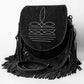 Suede Western Fringe Crossbody Bag - White Stitch Design with Flap Closure