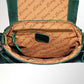 Tan & Green Tooled Leather Crossbody Bag - Floral Design with Turquoise Accent and Fringe