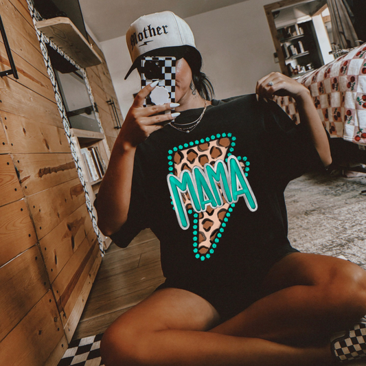 The Branded Roan - Turquoise & Cheetah Mama Tee