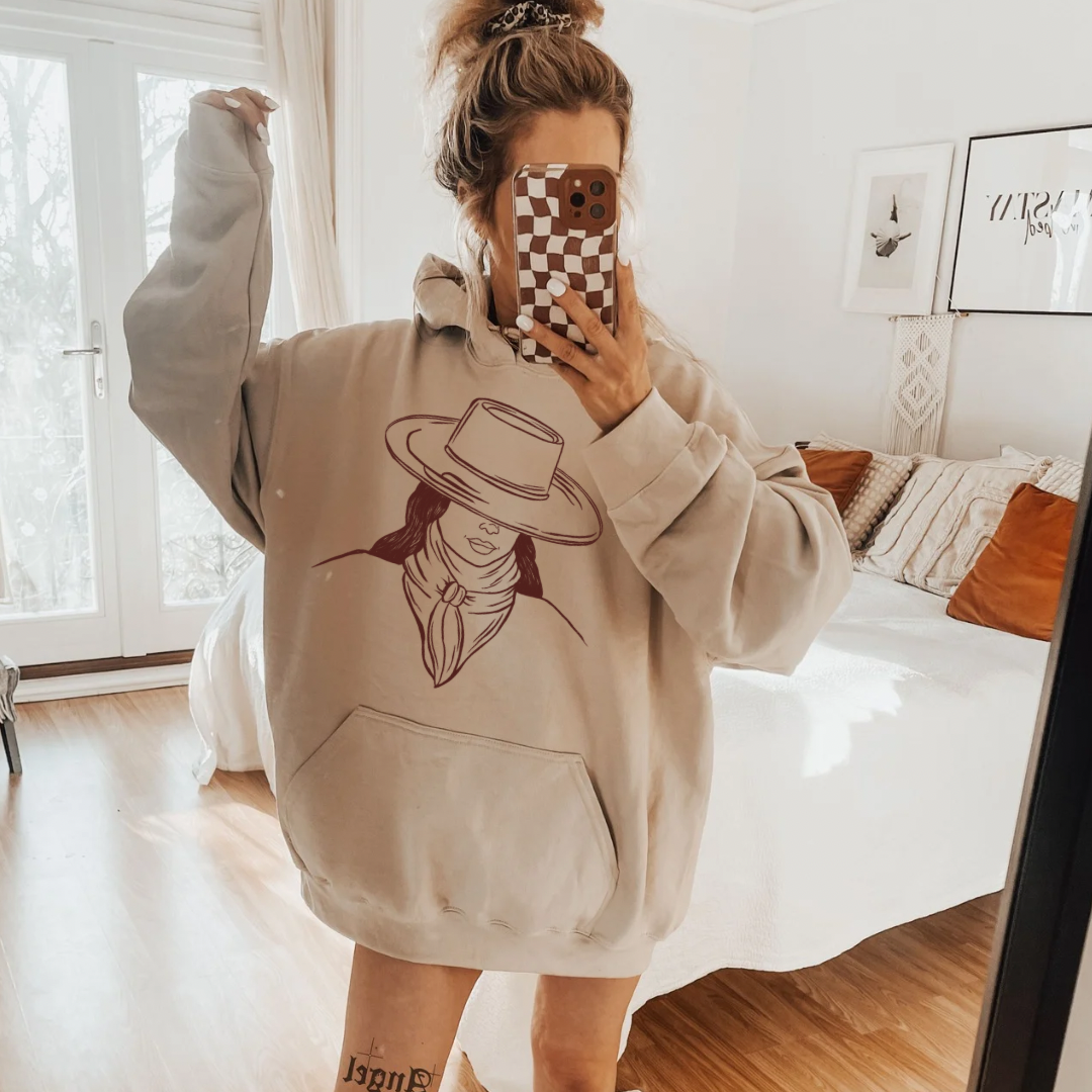 The Branded Roan - Maroon Cowgirl Outline Hoodie