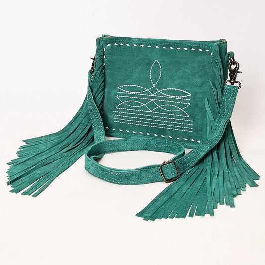 Suede Fringe Crossbody - White Stitch Western Bag